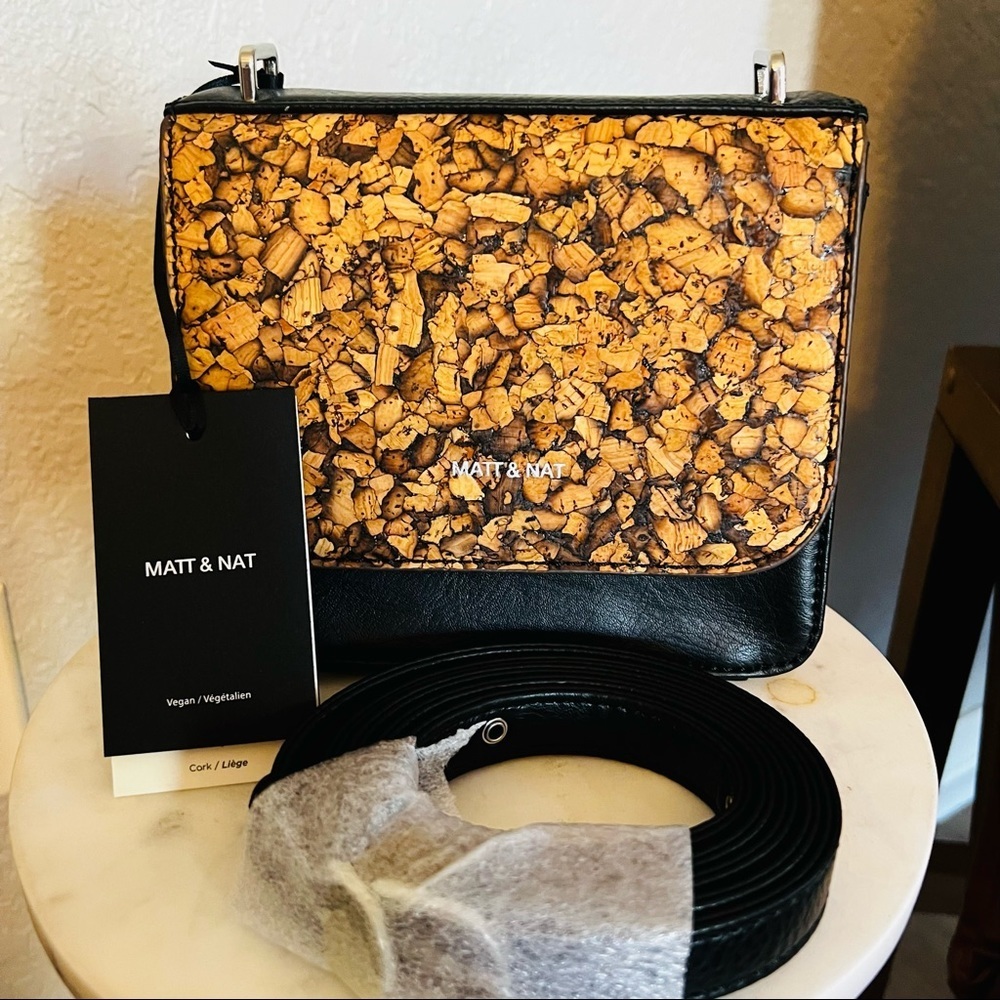 Matt and Nat Cork Crossbody Bag, Vegan Leather, Black/Brown, Eco Friendly.